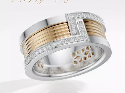 Eclipse Line Ring Luxury Unisex Diamond Band  3D Jewelry Model  3D print model