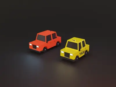 Taxi and Car LowPoly Free low-poly 3D model