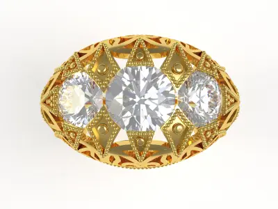 Three Stone Art Deco Ring 3D print model