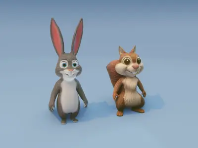 Animated Squirrel and Rabbit 3D Model Collection Low-poly 3D model