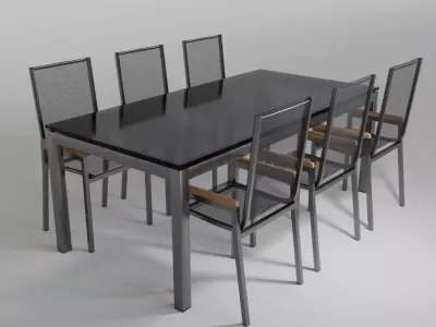 Exterior glass table with chairs 3D model