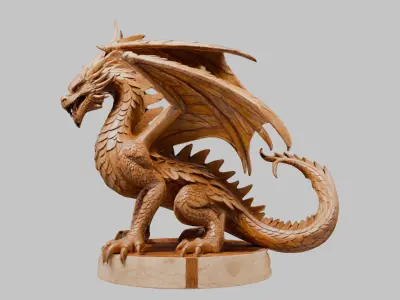 Ancient Wooden Dragon Sculpture 3D Model  Low-poly 3D model