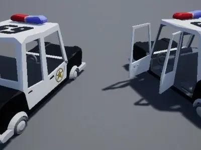 Cartoony Stylized Police Car Low Poly Low-poly 3D model