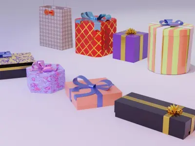 Christmas Gift Boxes and Bows Low-poly 3D model
