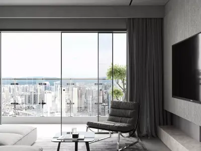 Modern living room dining room interior scenes  3D model 2