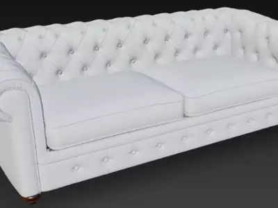 Luxurious White Chesterfield Sofa 3D Model 3D model