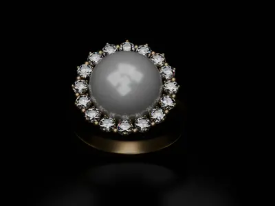  A Gold Pearl Ring with Diamond Accents Free low-poly 3D model