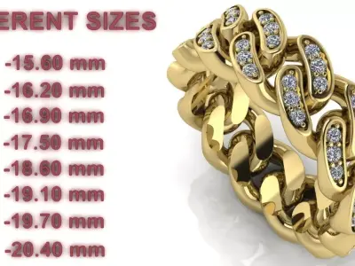 Ring Cuban Chain 7 mm Wide - DIFERENT SIZES 3D print model