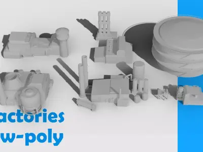 LOW-POLY Factories pack Low-poly 3D model