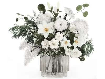 White bouquet of flowers and greenery hydrangea lilac lilies 353 3D model