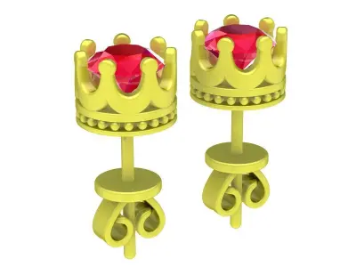 Luxury Crown Gemstone Stud Earrings 4138 3D print model