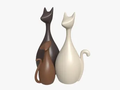 Abstract Animal Cat Ceramic Figurine Set 3D model