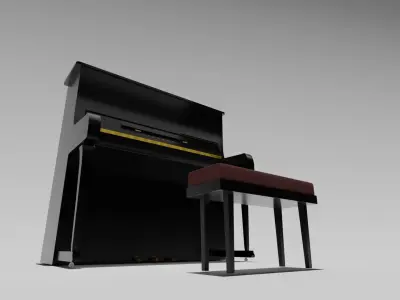 upright piano with a stool 3D model