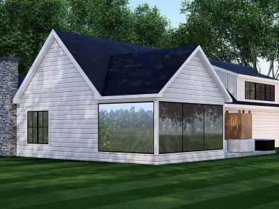 Modern American Ranch Farmhouse 3D ModeL Single-Story  Home 3D model