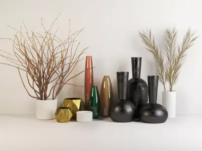 vase654 vases and branches 3D model