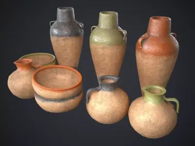 Vase Old Painted Pack Low-poly 3D model