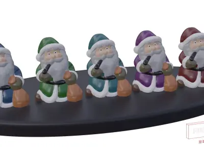 Multicolor Pack of cute Santa claus   LowPoly 3D model