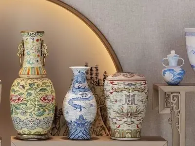 Chinese and white blue porcelain 3D model