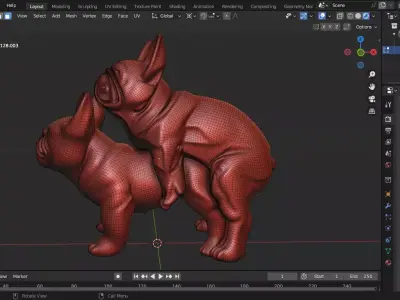 French Bulldog Couple Sculpture 3D print model