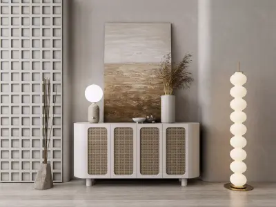 Sideboard with wall panel and flooring 12 3D model