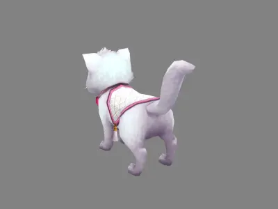 Cartoon White Cat - Kitten Low-poly 3D model