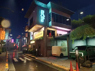 Cyberpunk District Low-poly 3D model