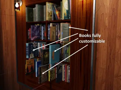 Books collection bookcase in wooden wall 3D model