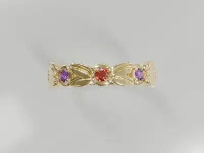 Floral Harmony Gemstone Ring - 3D print ready Free 3D print model