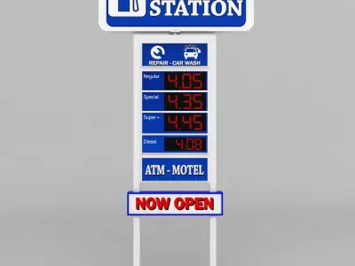 Gas station price sign totem low poly pack Low-poly 3D model