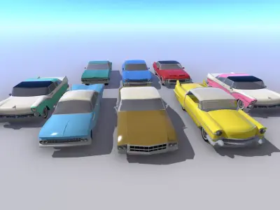 Classic Cars 7-Pack Low-poly 3D model