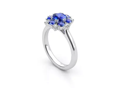 ZDR0011 sapphire and diamond ring 3D print model