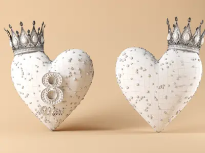 Womens Day Luxury Heart Model with Crown Low-poly 3D model