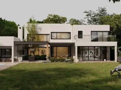 Modern Minimalist Luxury Villa with Swimming Pool  Low-poly 3D model