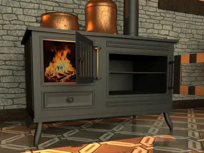 STOVE-PITCHER-POT old stove with chimney Low-poly 3D model