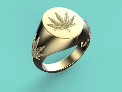 15mm x 12mm 7 Leaf Hemp Oval Signet Ring 3D print model