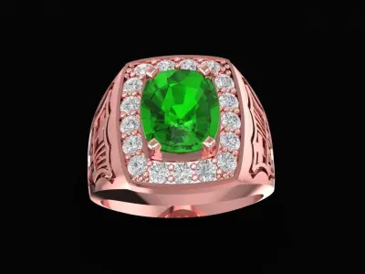 Luxury Emerald Center Diamond Halo Ring for Men  202 3D print model