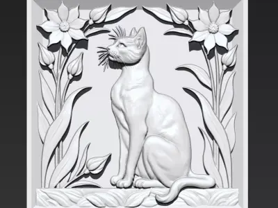 Cat and Flowers A39 3D print model