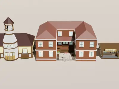 Low poly Village pbr game ready Free low-poly 3D model