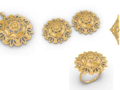Lotus Flower Mandala Set With Ring 3D print model