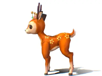 Stylized Young Deer with Crown Floral Markings Low-poly 3D model