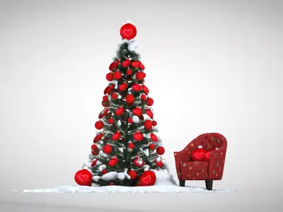 Christmas Ball Pouf and Pillow 3D Model 3D model