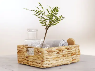 Set of bath accessories in a basket 3D model