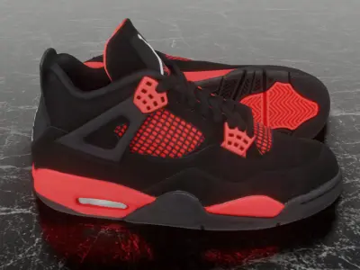 NIKE AIR JORDAN 4 RETRO RED THUNDER 3D SHOES Low-poly 3D model