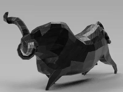 Geometric black bull figurine Low-poly 3D model