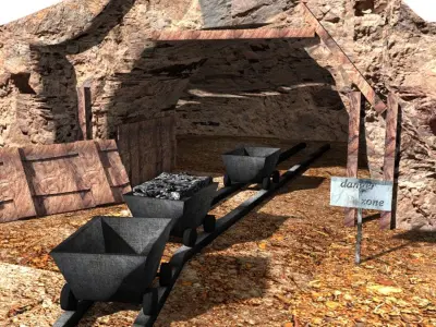 cave mine and carts Low-poly 3D model