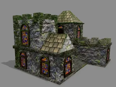Castle with stained glass windows Low-poly 3D model