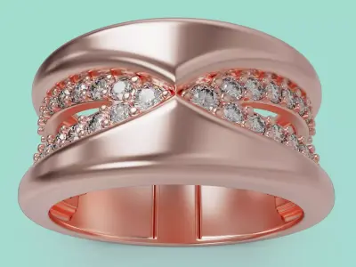 Elegant Crossover Pave Ring 3D Model Print and Cast Ready 3D print model