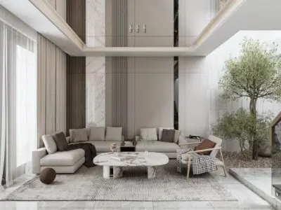 Living Room And Kitchen Interior Model  3D model