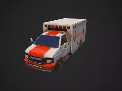 Low Poly Abandoned Rusty Ambulance - Textured Low-poly 3D model
