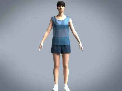 Mesh Gym Bra with Tank top and Short 3D model